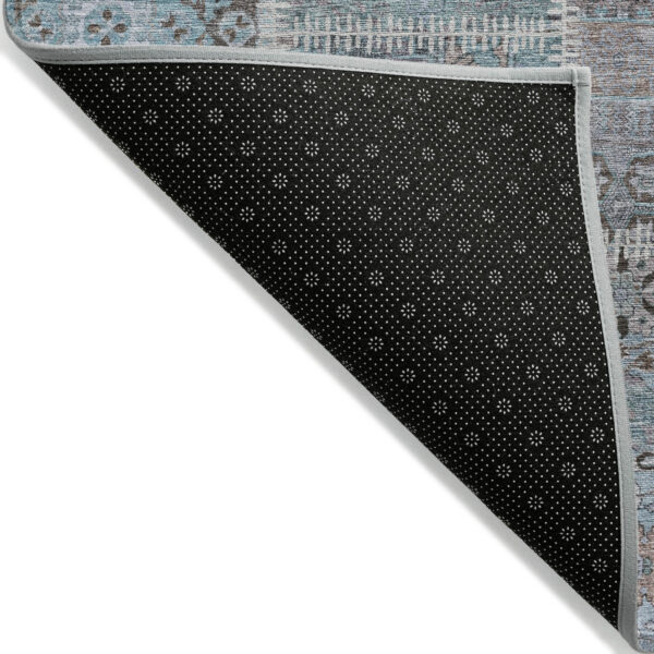 5' X 8' Teal Blue Aqua And Beige Patchwork Washable Indoor Outdoor Area Rug