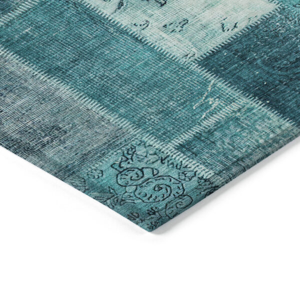 8' X 10' Teal Blue Aqua And Turquoise Patchwork Washable Indoor Outdoor Area Rug