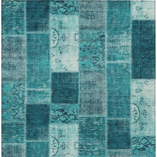 8' X 10' Teal Blue Aqua And Turquoise Patchwork Washable Indoor Outdoor Area Rug