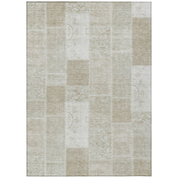 10' X 14' Taupe Beige And Tan Patchwork Washable Indoor Outdoor Area Rug