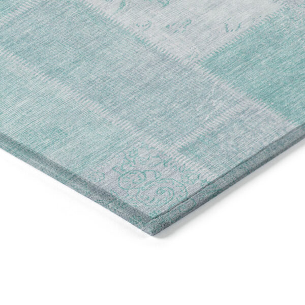 5' X 8' Aqua Teal Blue And Silver Patchwork Washable Indoor Outdoor Area Rug