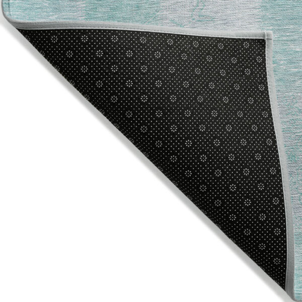 5' X 8' Aqua Teal Blue And Silver Patchwork Washable Indoor Outdoor Area Rug