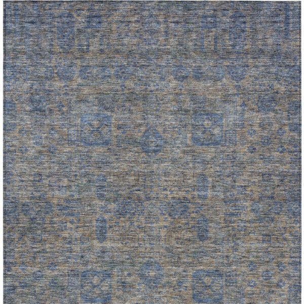 8' X 10' Khaki And Denim Blue Oriental Washable Indoor Outdoor Area Rug