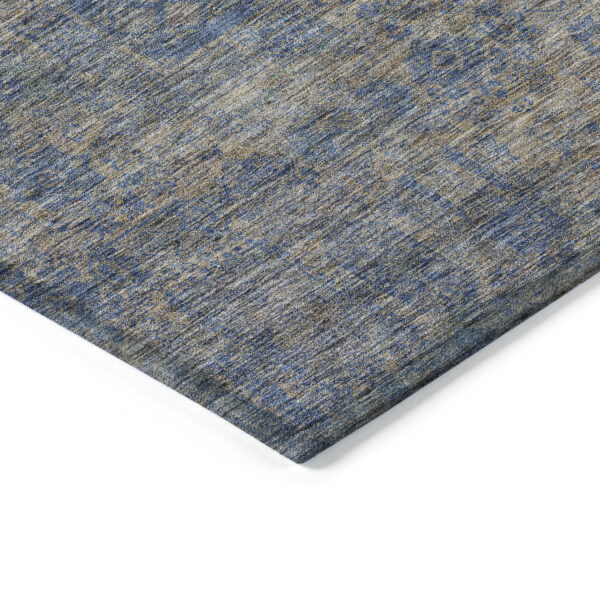 8' X 10' Khaki And Denim Blue Oriental Washable Indoor Outdoor Area Rug