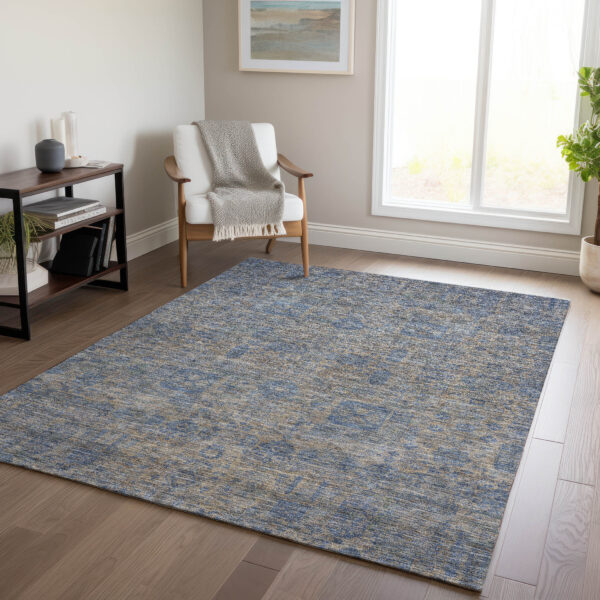8' X 10' Khaki And Denim Blue Oriental Washable Indoor Outdoor Area Rug