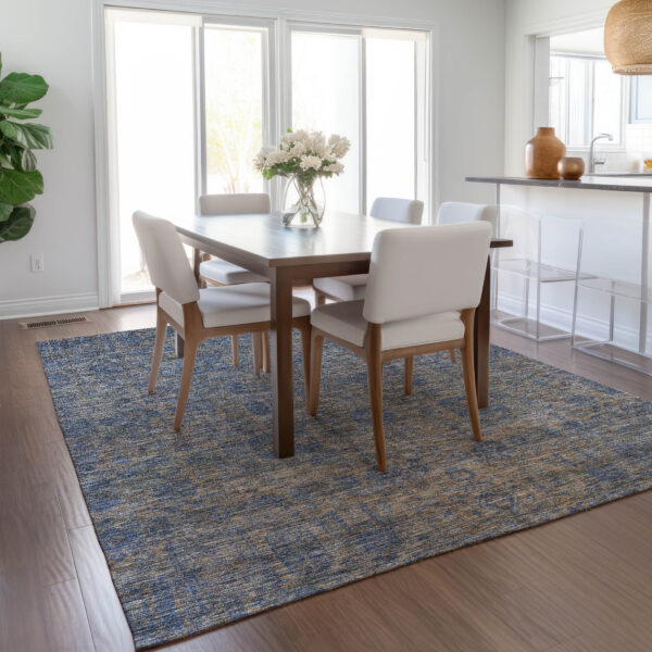 8' X 10' Khaki And Denim Blue Oriental Washable Indoor Outdoor Area Rug