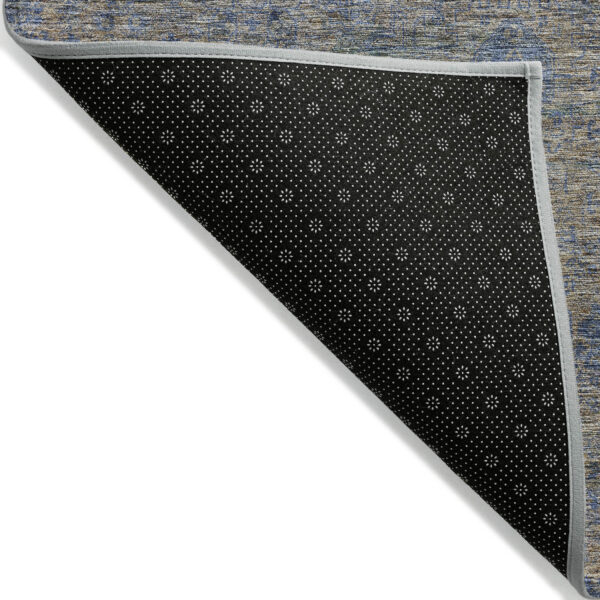 8' X 10' Khaki And Denim Blue Oriental Washable Indoor Outdoor Area Rug