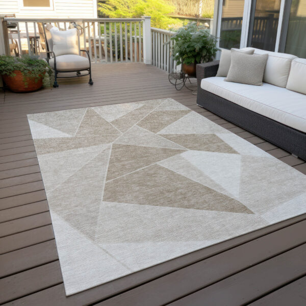 3' X 5' Taupe Brown And Beige Geometric Washable Indoor Outdoor Area Rug