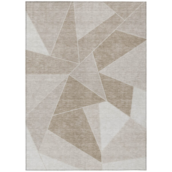 3' X 5' Taupe Brown And Beige Geometric Washable Indoor Outdoor Area Rug