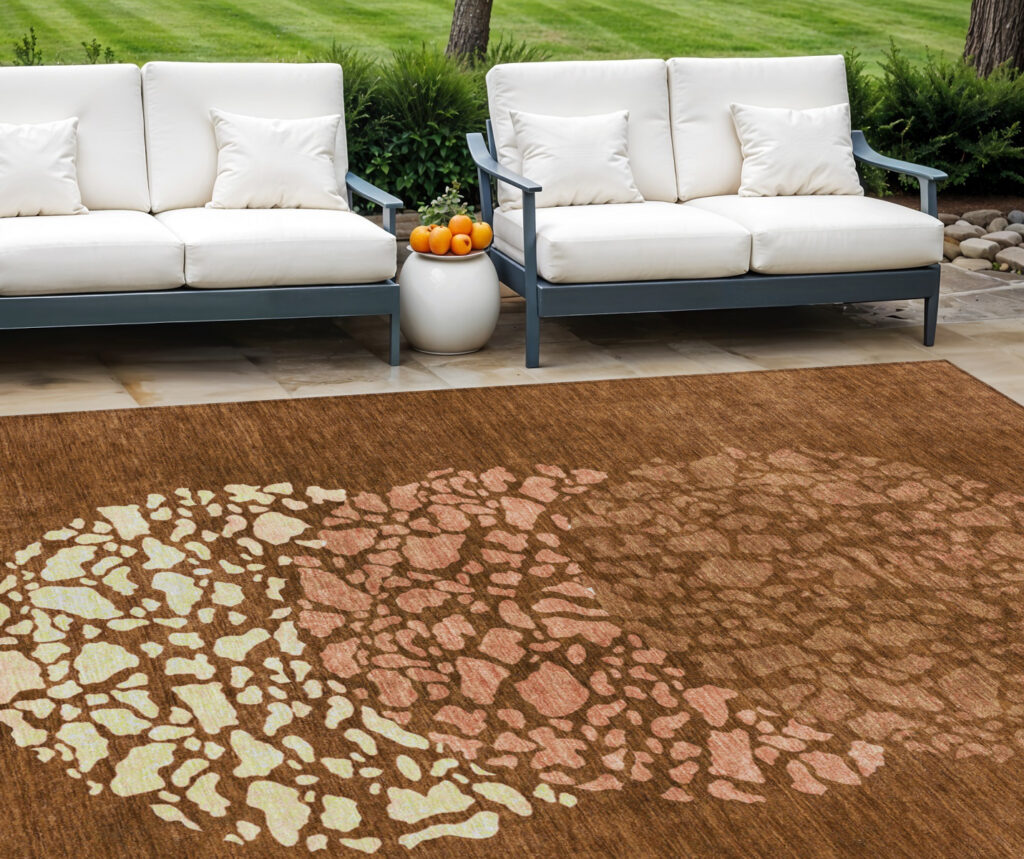 8' X 10' Orange Terra Cotta And Ivory Abstract Washable Indoor Outdoor Area Rug