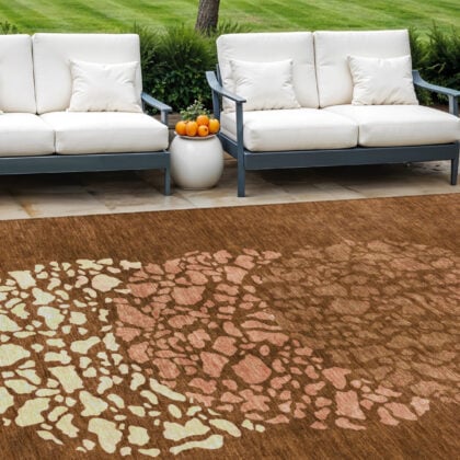 8' X 10' Orange Terra Cotta And Ivory Abstract Washable Indoor Outdoor Area Rug