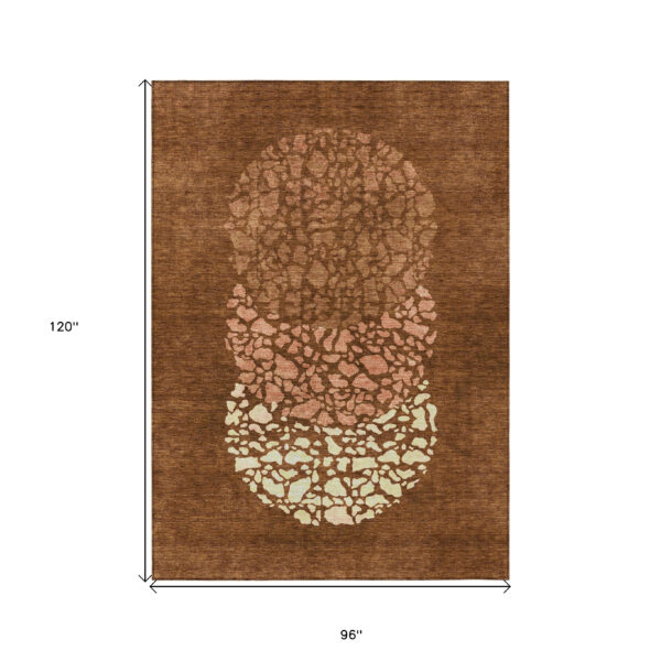 8' X 10' Orange Terra Cotta And Ivory Abstract Washable Indoor Outdoor Area Rug