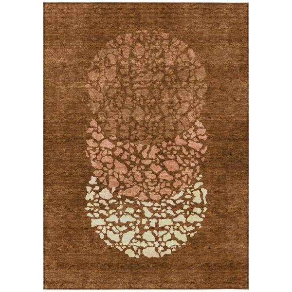 8' X 10' Orange Terra Cotta And Ivory Abstract Washable Indoor Outdoor Area Rug