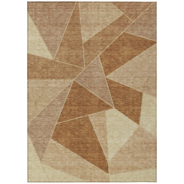9' X 12' Orange Copper And Beige Geometric Washable Indoor Outdoor Area Rug