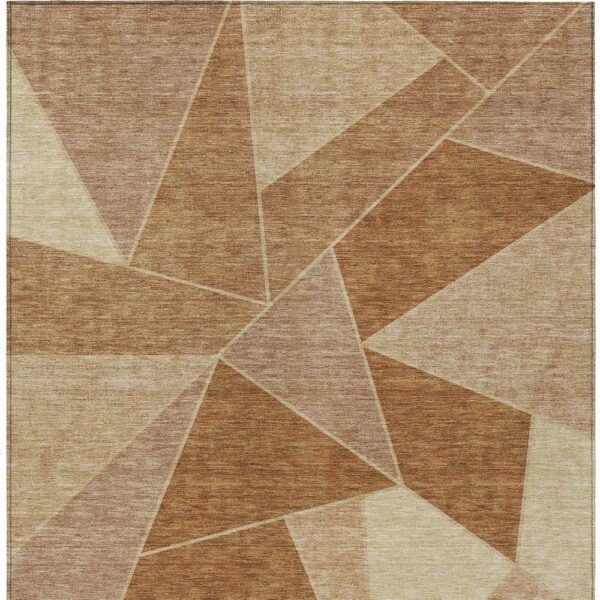 9' X 12' Orange Copper And Beige Geometric Washable Indoor Outdoor Area Rug