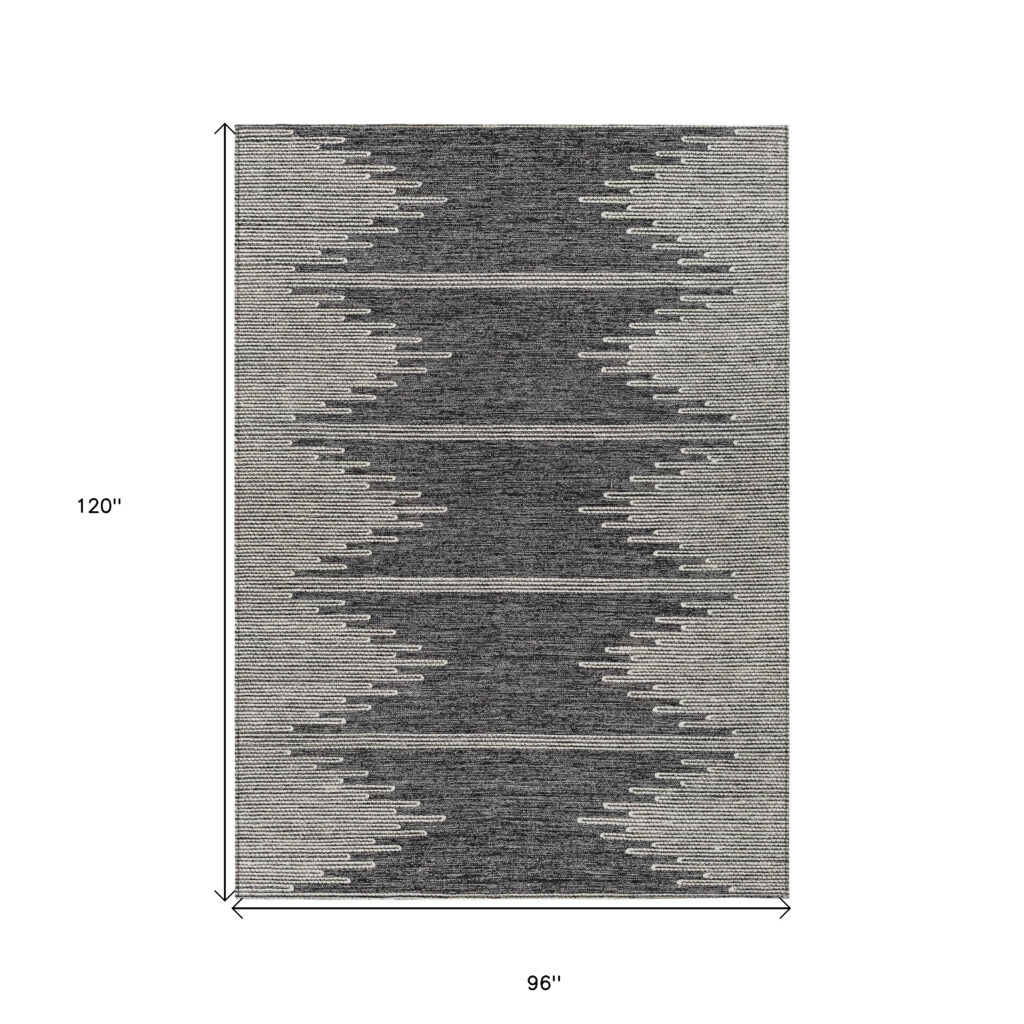 8' X 10' Charcoal And Ivory Abstract Washable Indoor Outdoor Area Rug