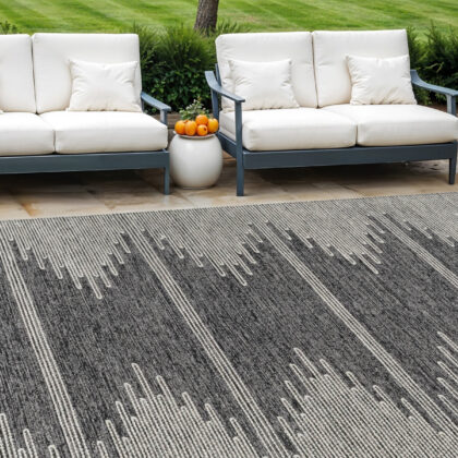 8' X 10' Charcoal And Ivory Abstract Washable Indoor Outdoor Area Rug