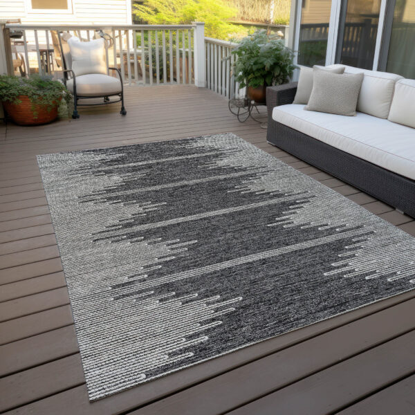 8' X 10' Charcoal And Ivory Abstract Washable Indoor Outdoor Area Rug
