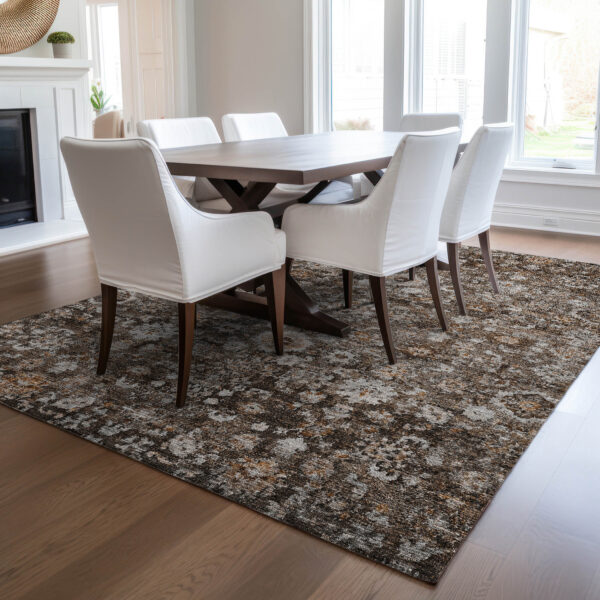 9' X 12' Dark Brown Brown And Taupe Oriental Washable Indoor Outdoor Area Rug