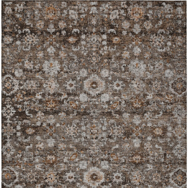 9' X 12' Dark Brown Brown And Taupe Oriental Washable Indoor Outdoor Area Rug