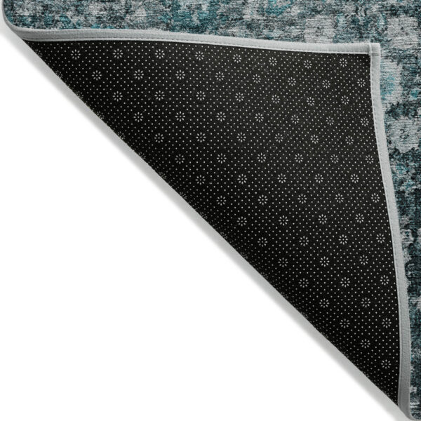 9' X 12' Dark Green Aqua And Charcoal Oriental Washable Indoor Outdoor Area Rug