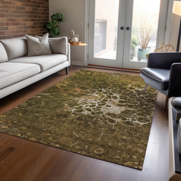 10' X 14' Chocolate And Gray Abstract Washable Indoor Outdoor Area Rug
