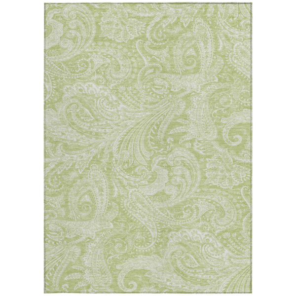 10' X 14' Green And Ivory Paisley Washable Indoor Outdoor Area Rug