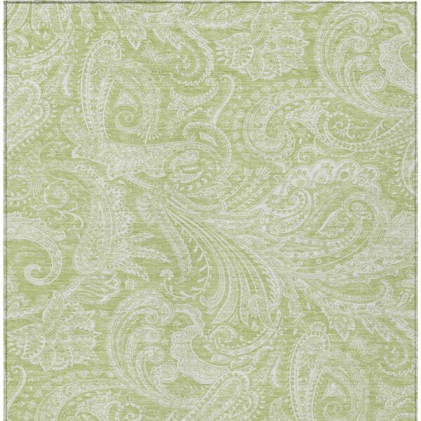 10' X 14' Green And Ivory Paisley Washable Indoor Outdoor Area Rug