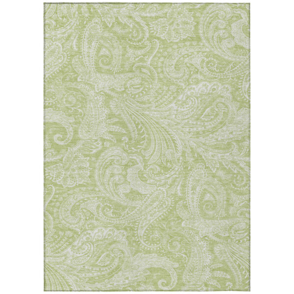 10' X 14' Green And Ivory Paisley Washable Indoor Outdoor Area Rug
