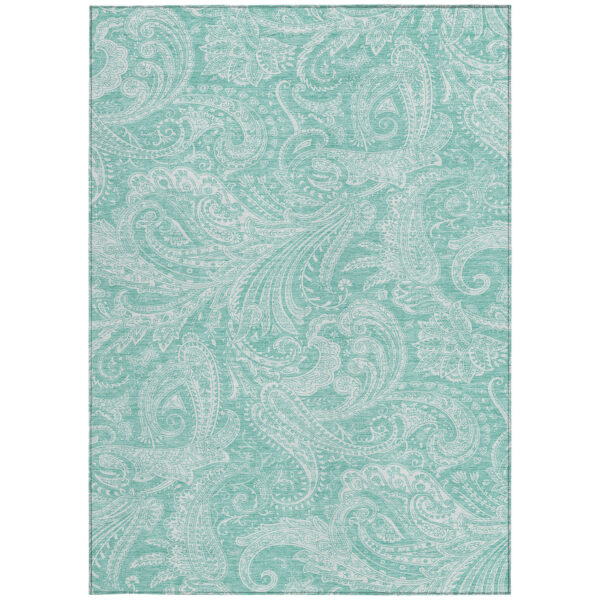 5' X 8' Teal Blue And Ivory Paisley Washable Indoor Outdoor Area Rug