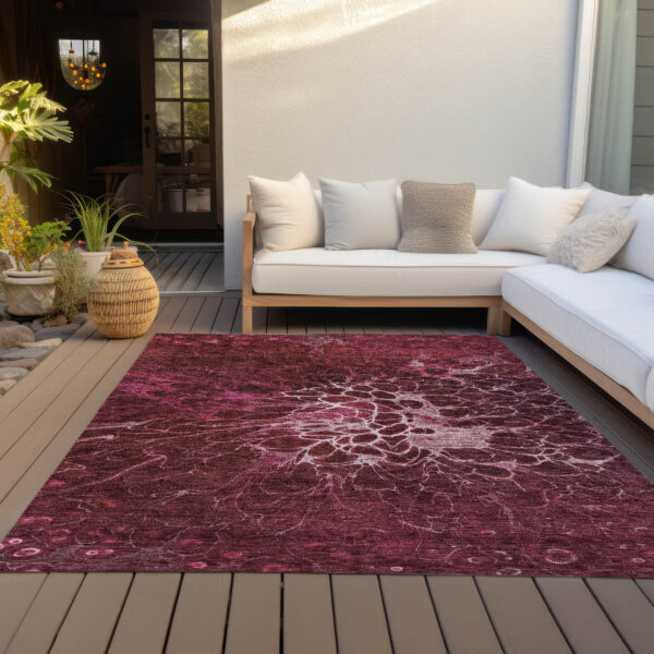 10' X 14' Merlot Blush And Gray Abstract Washable Indoor Outdoor Area Rug