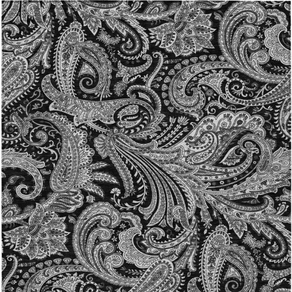 8' X 10' Black Gray And White Paisley Washable Indoor Outdoor Area Rug