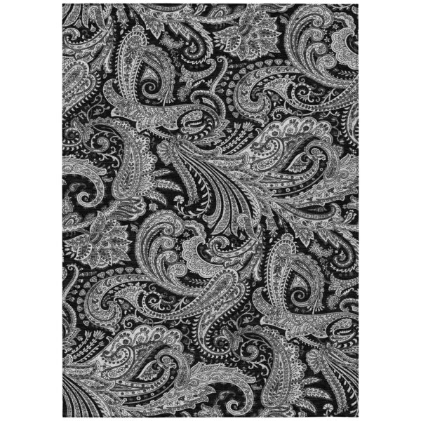 8' X 10' Black Gray And White Paisley Washable Indoor Outdoor Area Rug