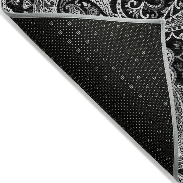 8' X 10' Black Gray And White Paisley Washable Indoor Outdoor Area Rug