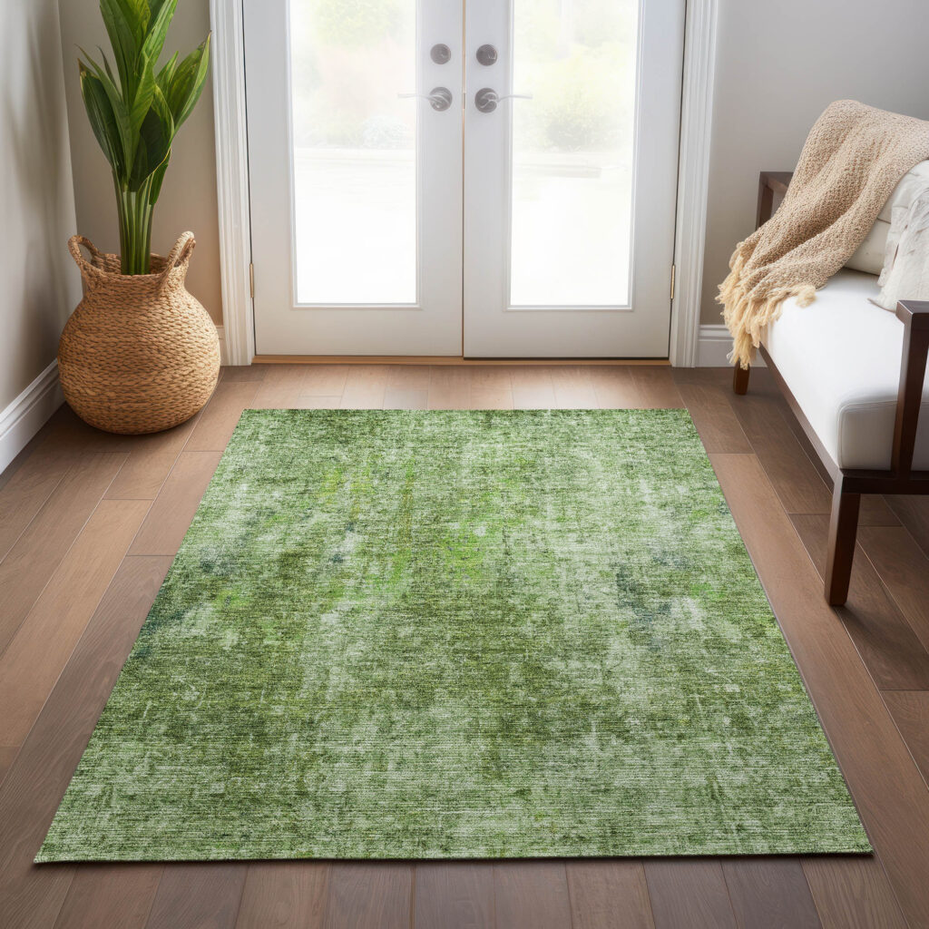 10' X 14' Olive Green And Artichoke Green Abstract Washable Indoor Outdoor Area Rug