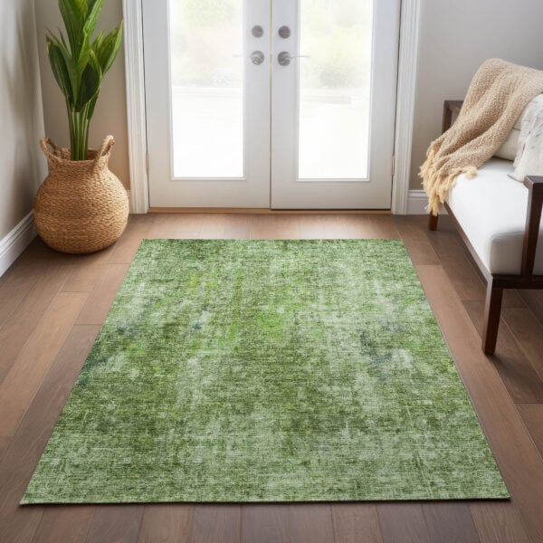 10' X 14' Olive Green And Artichoke Green Abstract Washable Indoor Outdoor Area Rug