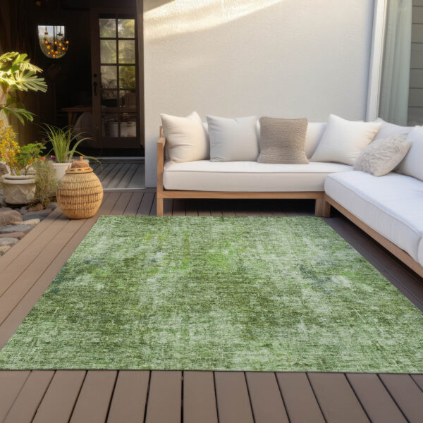 10' X 14' Olive Green And Artichoke Green Abstract Washable Indoor Outdoor Area Rug