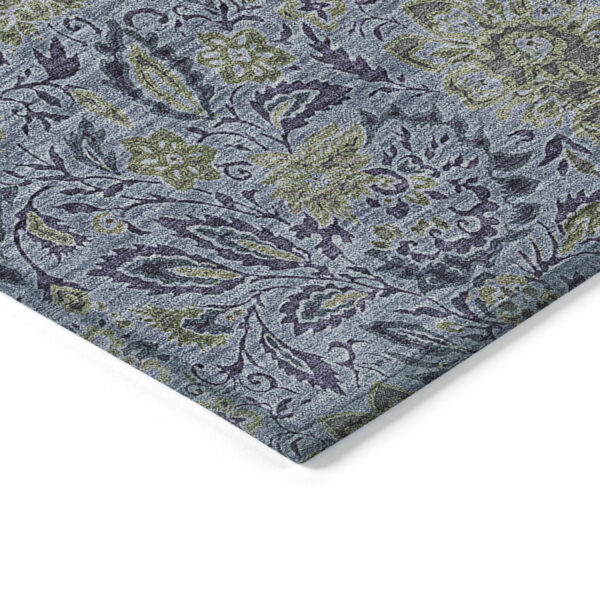 3' X 5' Denim Blue Navy Blue And Gray Floral Washable Indoor Outdoor Area Rug