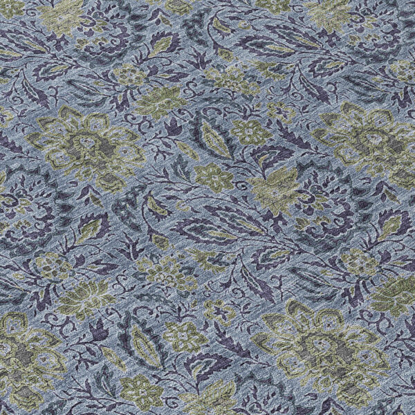 3' X 5' Denim Blue Navy Blue And Gray Floral Washable Indoor Outdoor Area Rug