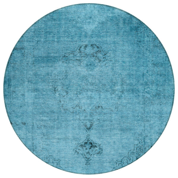 8' Denim Blue And Navy Blue Round Oriental Washable Indoor Outdoor Area Rug