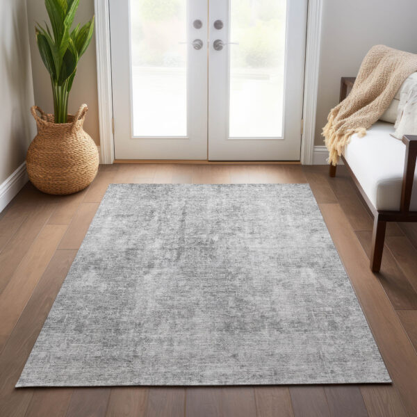 3' X 5' Gray Silver And Charcoal Abstract Washable Indoor Outdoor Area Rug