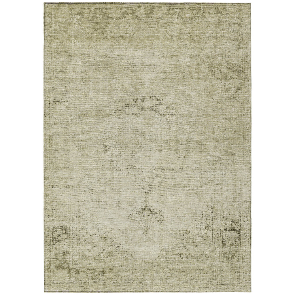 5' X 8' Beige Taupe And Brown Oriental Washable Indoor Outdoor Area Rug