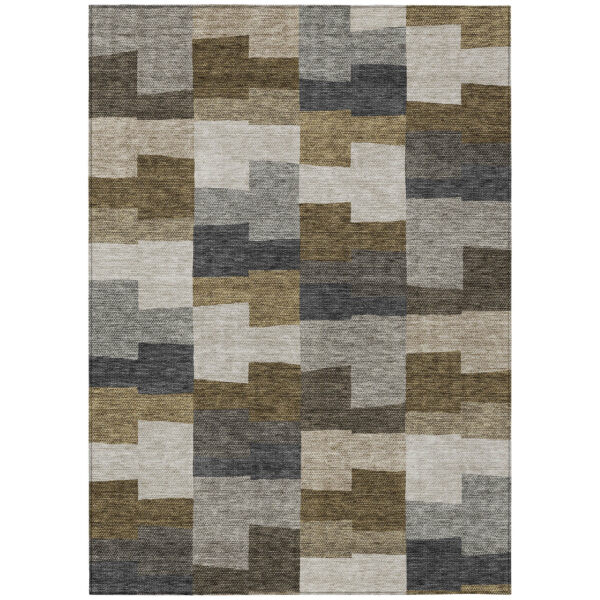 10' X 14' Brown Beige And Ivory Geometric Washable Indoor Outdoor Area Rug