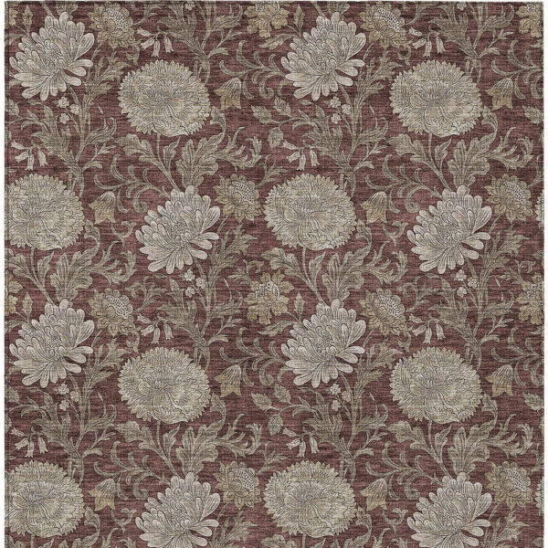 8' X 10' Merlot Taupe And Beige Floral Washable Indoor Outdoor Area Rug
