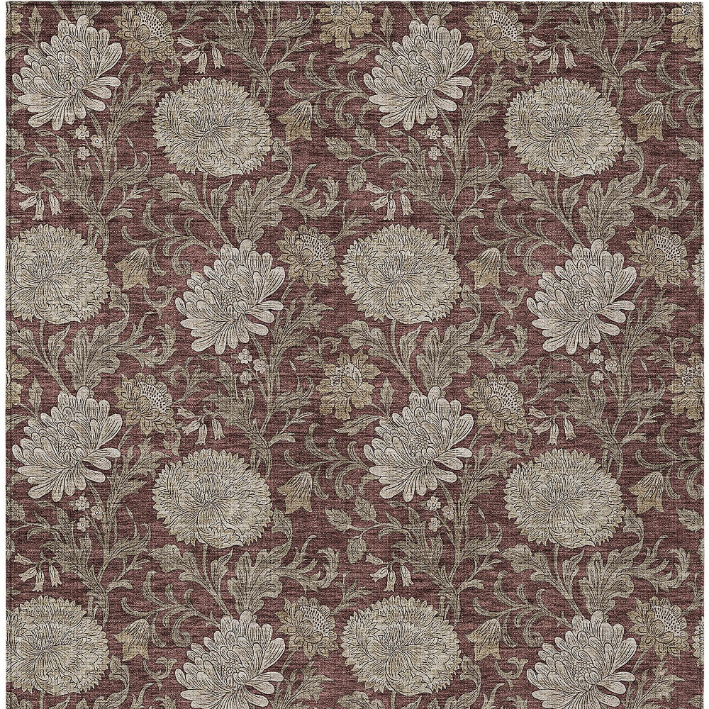 8' X 10' Merlot Taupe And Beige Floral Washable Indoor Outdoor Area Rug