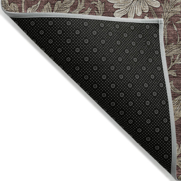 8' X 10' Merlot Taupe And Beige Floral Washable Indoor Outdoor Area Rug