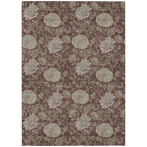 8' X 10' Merlot Taupe And Beige Floral Washable Indoor Outdoor Area Rug