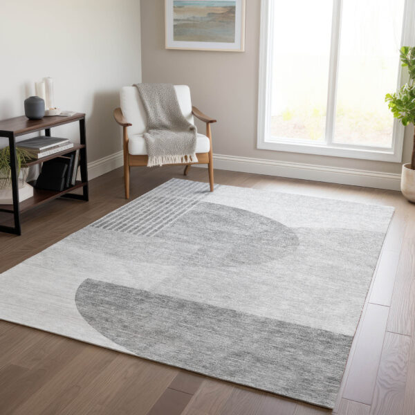 3' X 5' Gray Silver And Ivory Geometric Washable Indoor Outdoor Area Rug