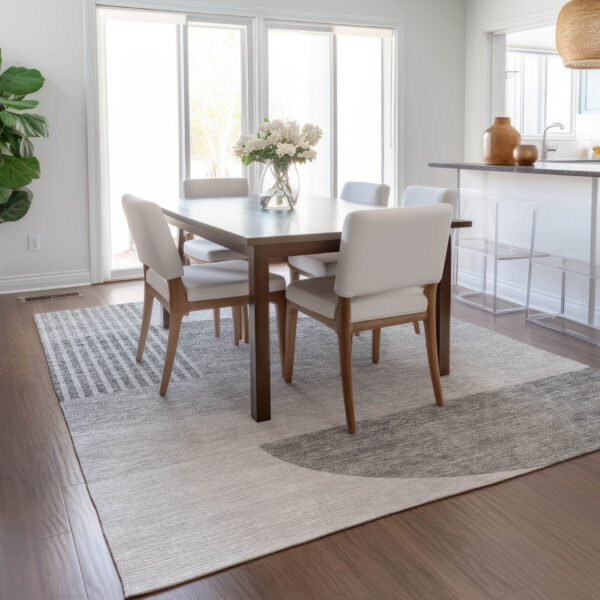 3' X 5' Gray Silver And Ivory Geometric Washable Indoor Outdoor Area Rug
