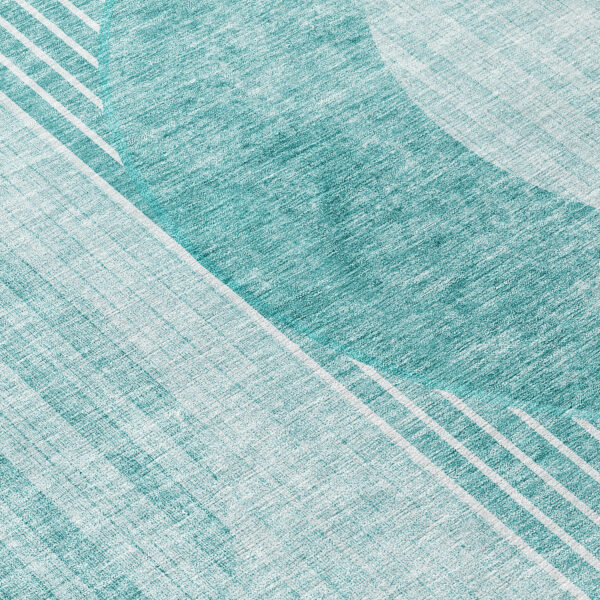 8' Teal Blue And Aqua Round Geometric Washable Indoor Outdoor Area Rug
